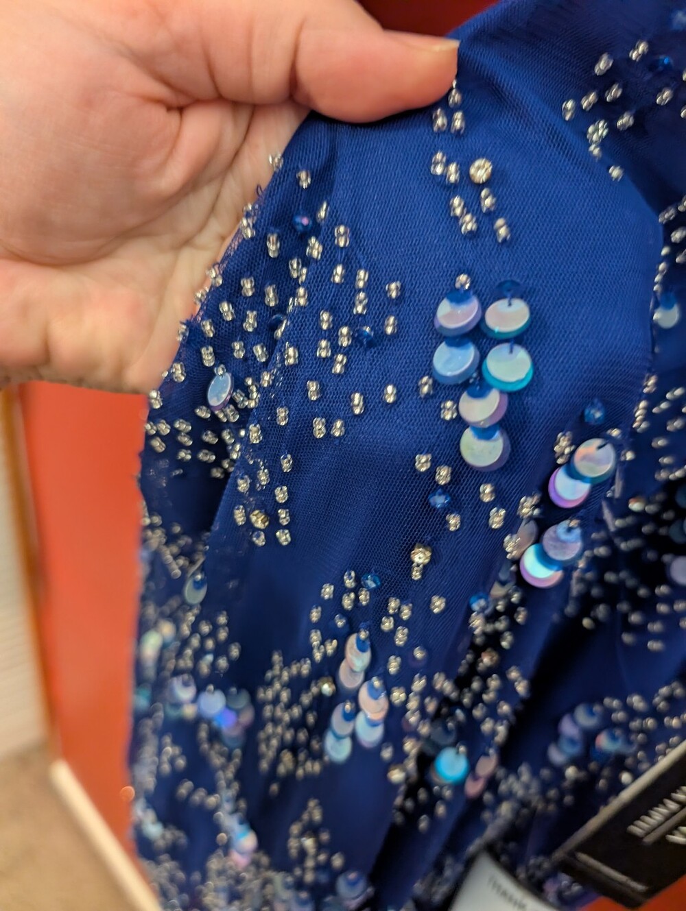 Adrianna Papell Royal Blue Sequined Evening Dress with Beading - Picture 2 of 7